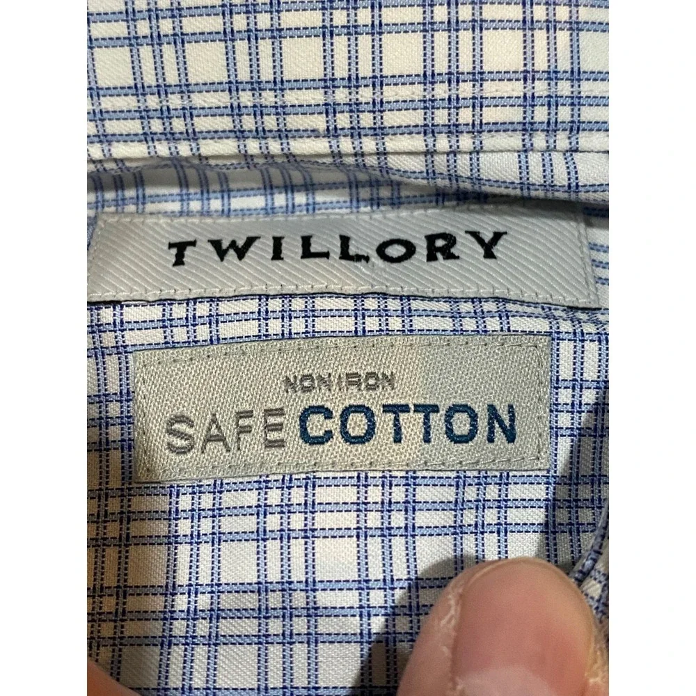 Twillory Mens 16.5 34/35 Tailored Fit Non-Iron Safe Cotton Blue Check Shirt